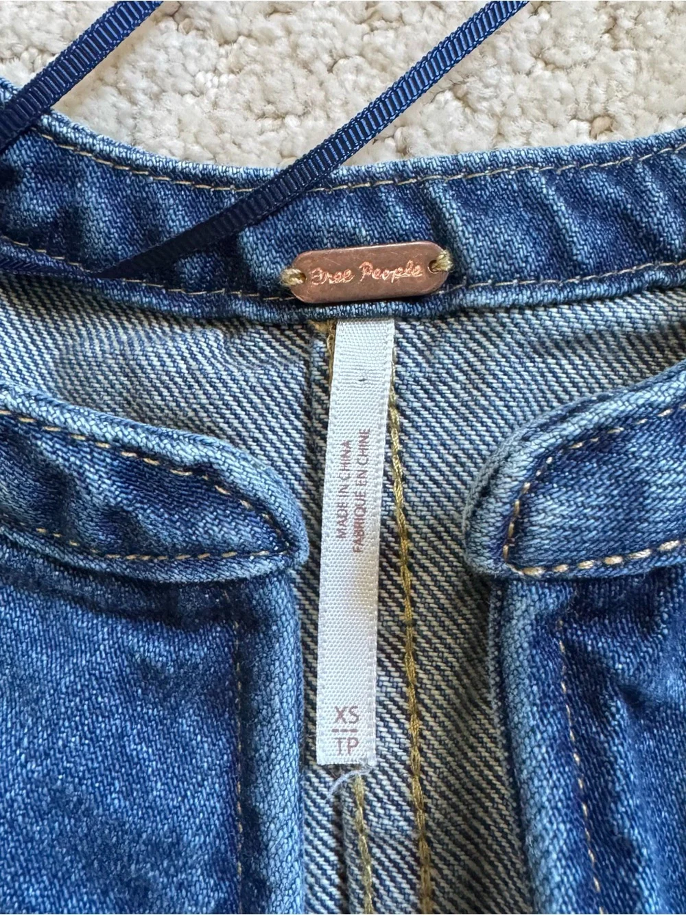 Free People Dream On Mini Denim Jean Dress Zip Front Short Sleeve XS